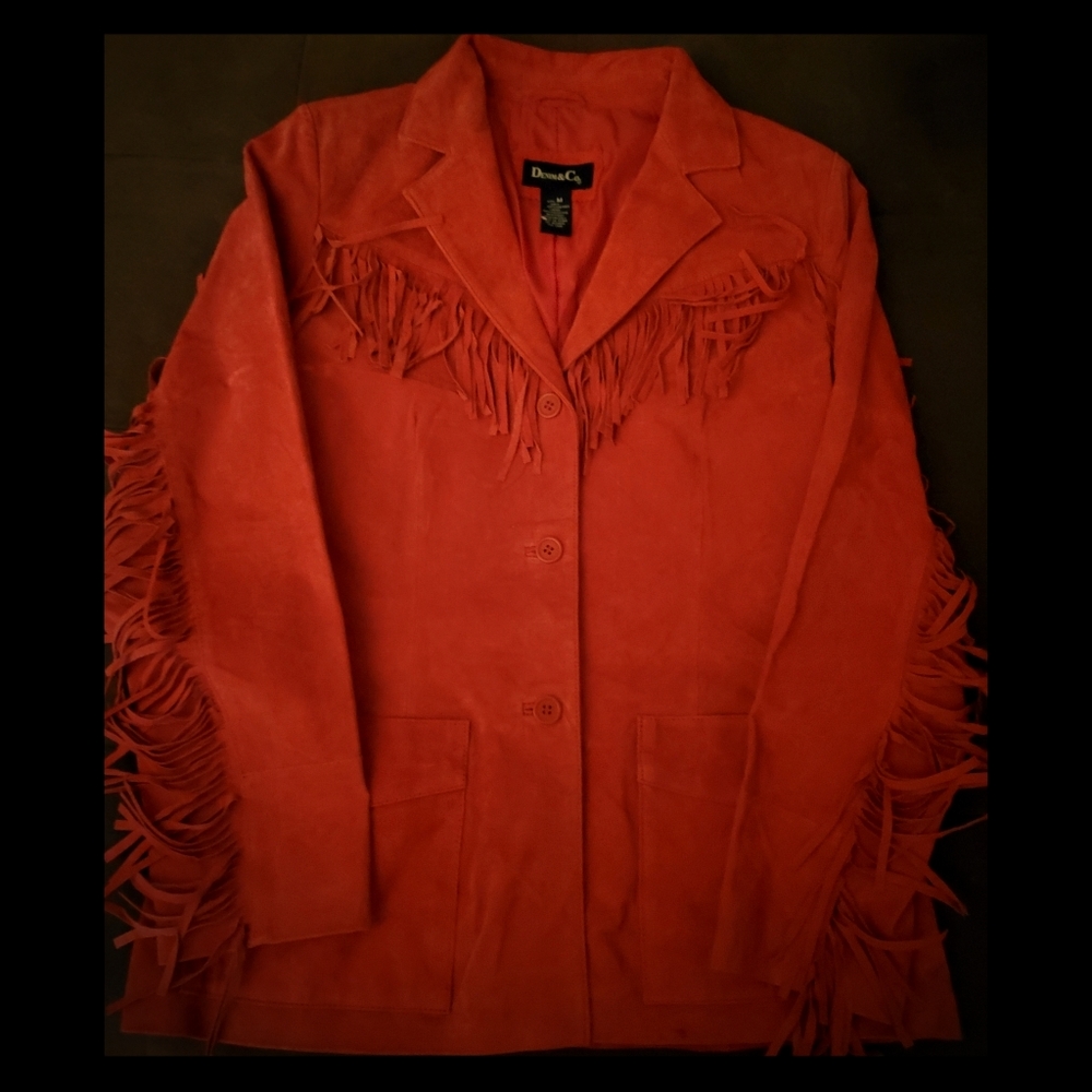 Red Fringed Denim&Co. Leather Jacket